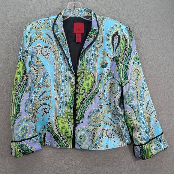JS Collection Silk Paisley Women's Jacket Mandarin Collar Designer Size 14 USA - Picture 3 of 12